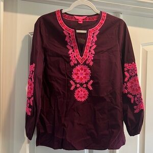 Lilly Pulitzer Plum Tunic with Hot Pink Embroidery